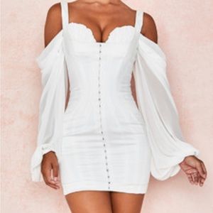 House of CB White Corset Dress with Blouson Sleeves
